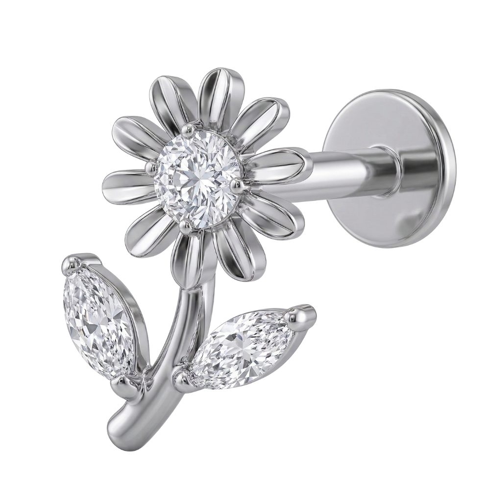 Titanium Decorative Labret - Branch Flower with Cubic Zirconia