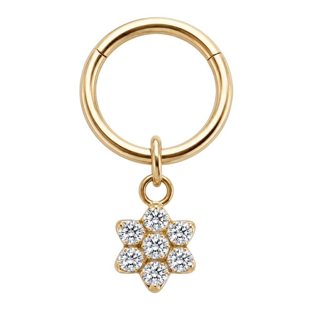 titanium clicker with a gold star pendant
